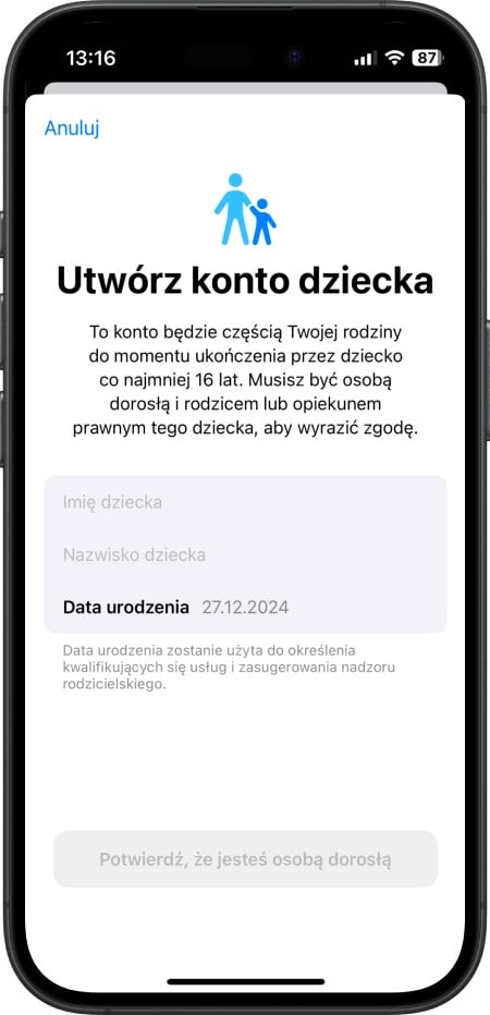 Rejestracja Apple ID dla dziecka