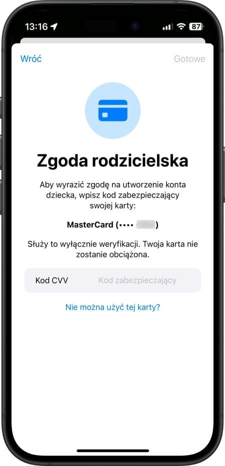 Rejestracja Apple ID dla dziecka - zgoda rodzicielska