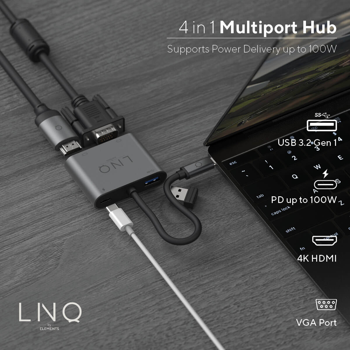 Linq - Hub 4 in 1 USB- C -  dostepne złacza