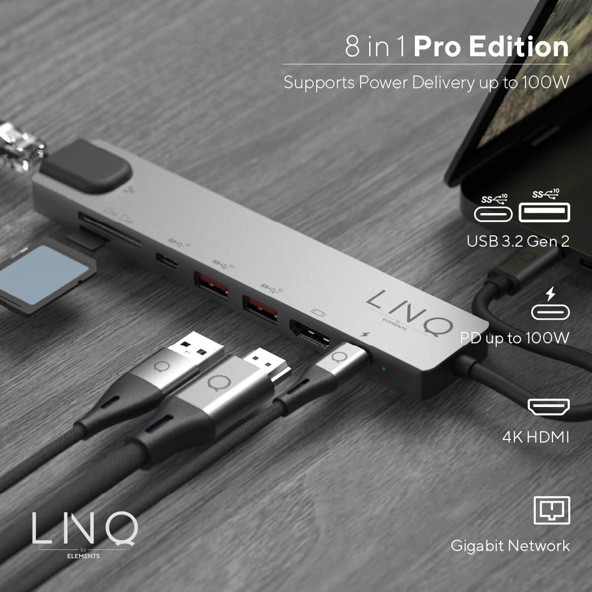 Linq - Hub 8 in 1 USB- C -  dostepne złacza