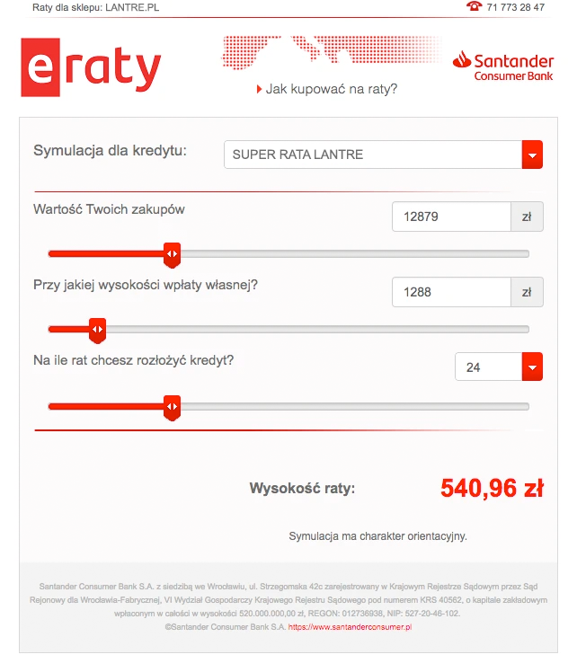 Kalkulator eRaty Santander