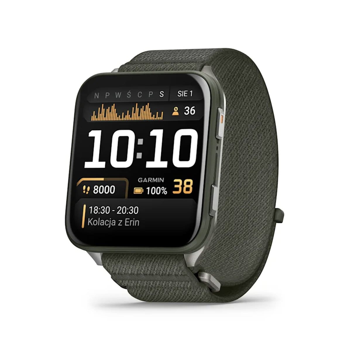 Garmin Venu X1 Smartwatch z kopertą 51mm w kolorze mchu z tytanowym deklem i nylonowym paskiem ComfortFit w kolorze mchu