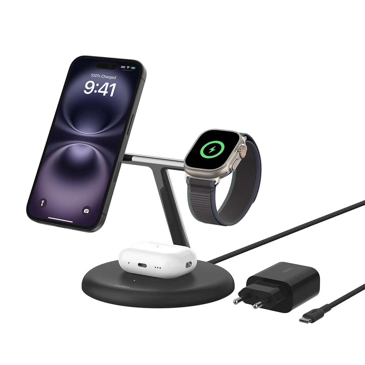Belkin BoostCharge Pro Ładowarka bezprzewodowa 3in1 15W - Czarna