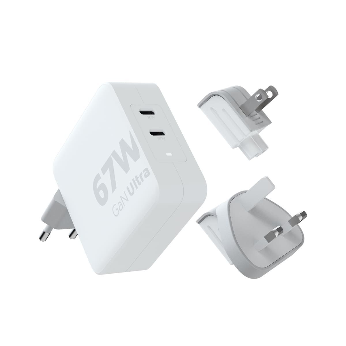 Xtorm GaN Ultra Ładowarka turystyczna 67W wtyczki EU/US/UK + kabel USB-C PD - Biała Xtorm GaN Ultra Ładowarka turystyczna 67W wtyczki EU/US/UK + kabel USB-C PD - Biała