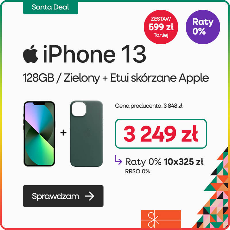 Apple iPhone 13 128GB Zielony (Green) + skórzane etui z MagSafe do iPhone - leśna zieleń