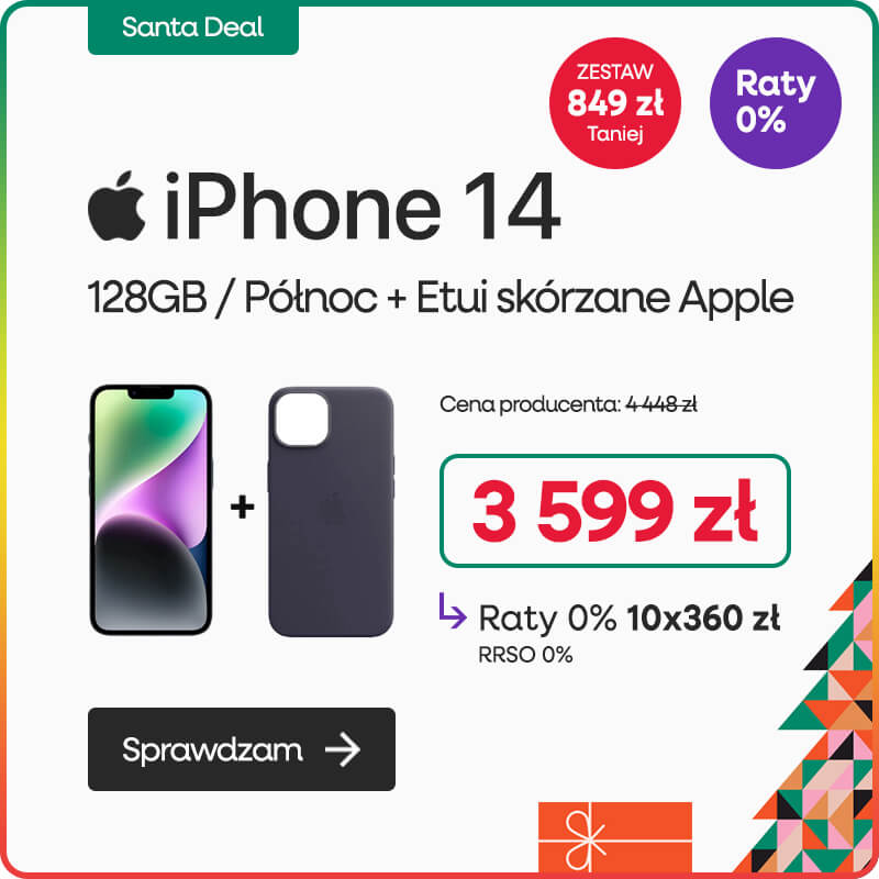 Apple iPhone 14 128GB Północ (Midnight) + skórzane etui z MagSafe do iPhone - atramentowe