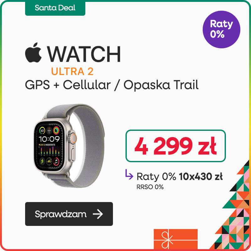 Apple Watch Ultra 2 GPS + Cellular Koperta 49mm z tytanu z Opaską Trail w kolorze zielonym/szarym