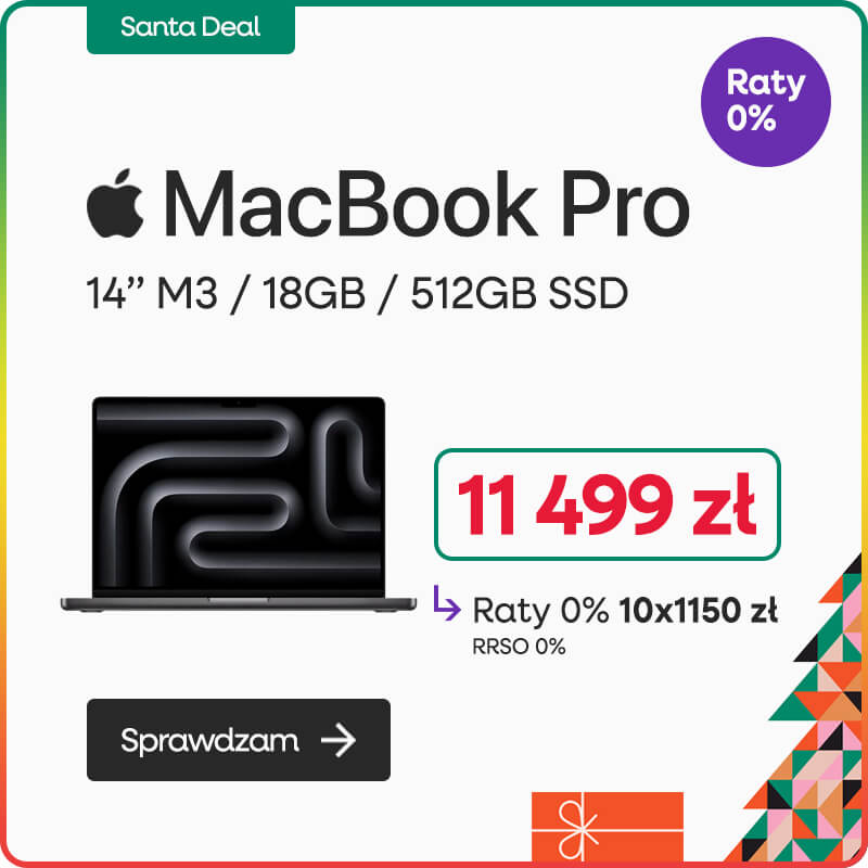 Apple MacBook Pro 14" M3 Pro 11-core CPU + 14-core GPU / 18GB RAM / 512GB SSD / Gwiezdna czerń (Space Black)